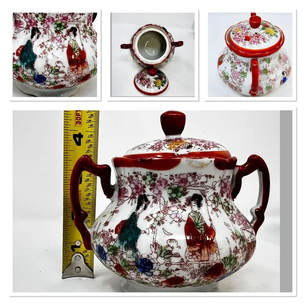 Vintage Japanese Geisha Girl Porcelain Creamer Sugar Bowl Mismatched Lot 6pc